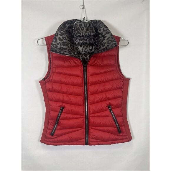Greenlander Reversible Puffy Vest Women's Petite Medium Red Animal Print EUC - Picture 4 of 8